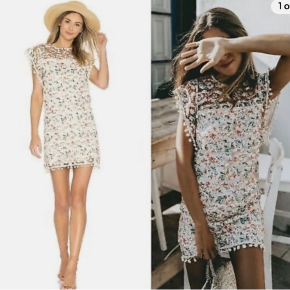 Anthropologie Tularosa Elba Mesh Appliqué Pom Pom Trim Shift Dress S